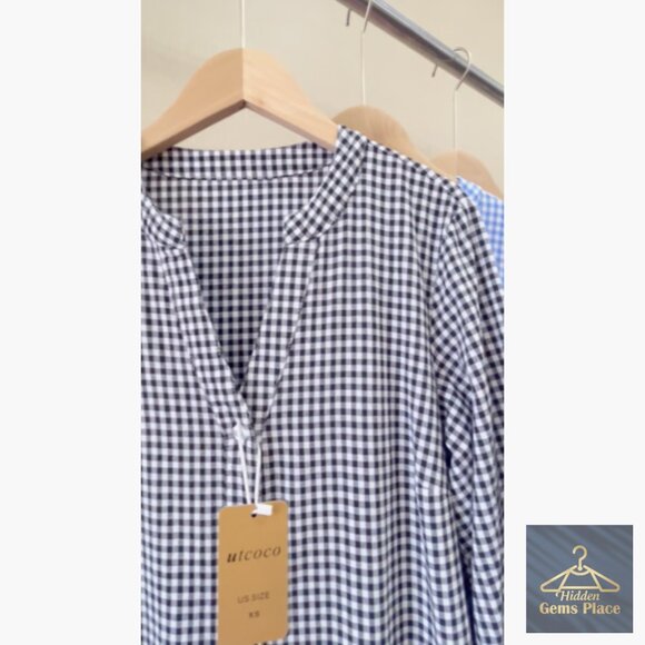 Plaid Shirt Dress with Puff Sleeves, Pockets, Midi Length, Casual Fit - Picture 7 of 7